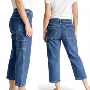 Gap Carpenter Jeans 12 High Rise Stretch Denim Utility Crop Straight Leg 32 x 27